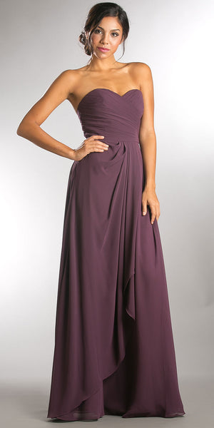 Main image of Strapless Pleated Overlap Bust Long Bridesmaid Dress