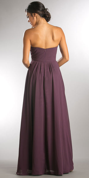 Back image of Strapless Pleated Overlap Bust Long Bridesmaid Dress