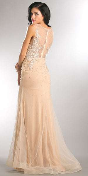 Back image of Embroidered Lace Top Mesh Tulle Long Prom Pageant Dress