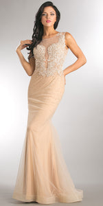 Main image of Embroidered Lace Top Mesh Tulle Long Prom Pageant Dress