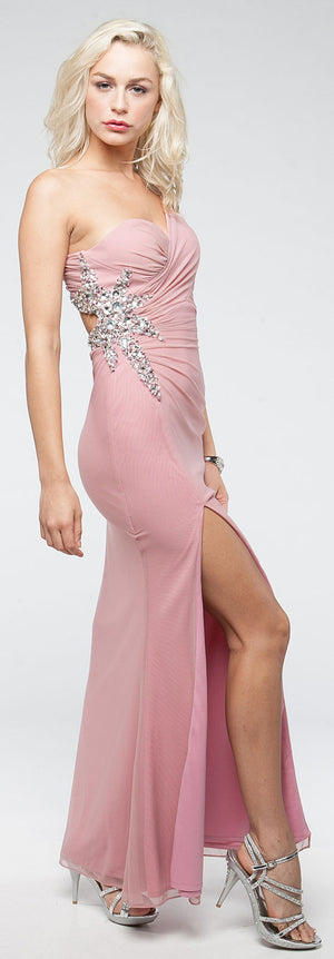 Image of One Shoulder Long Formal Dress With Bejeweled Waist in alternative picture
