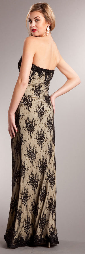 Back image of Strapless Floral Mesh Beaded Long Formal Evening Dress 