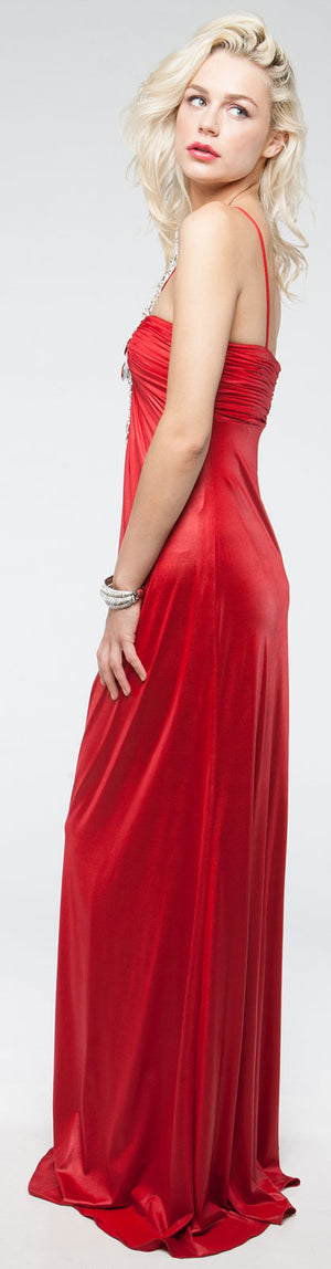 Back image of Rhinestones Neck Shimmery Long Formal Prom Dress 