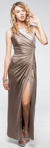 Main image of Sleeveless Wrap Around Style Shimmery Long Formal Prom Dress