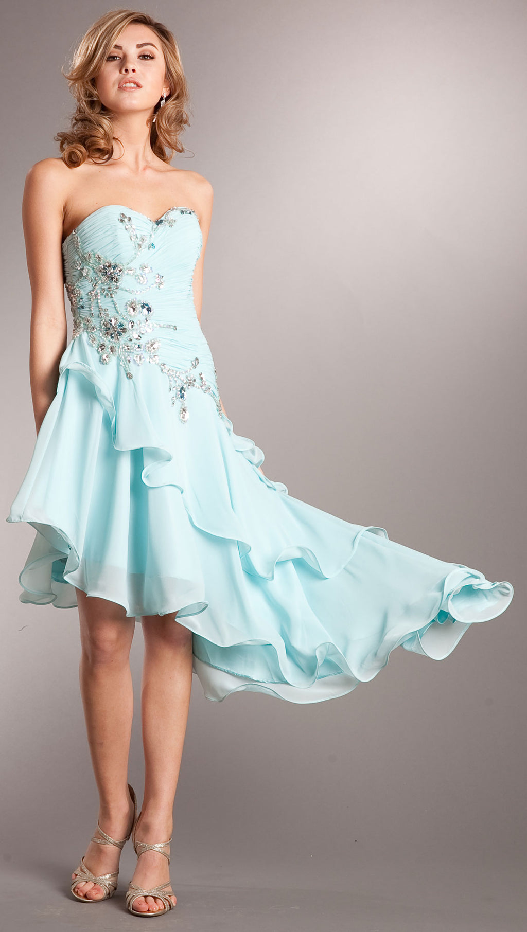 Main image of Strapless Beaded Short Dress With Asymmetric Ruffled Skirt