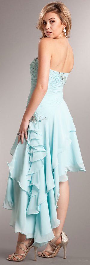 Back image of Strapless Beaded Short Dress With Asymmetric Ruffled Skirt