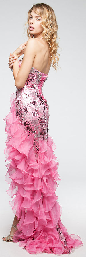 Back image of Strapless High-low Sequined Prom Dress With Ruffled Skirt