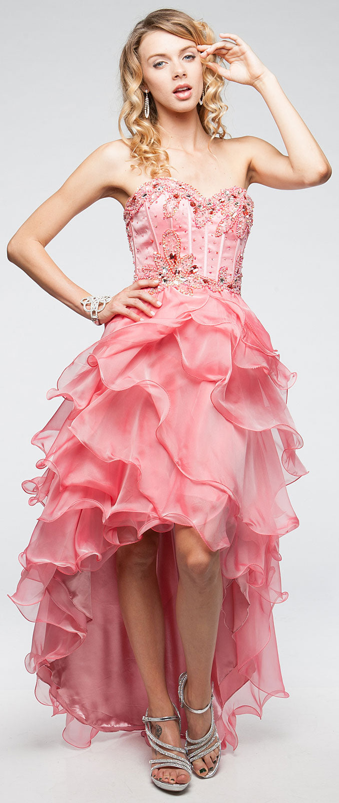 Image of Strapless High-low Cocktail Prom Dress With Ruffled Skirt in alternative picture