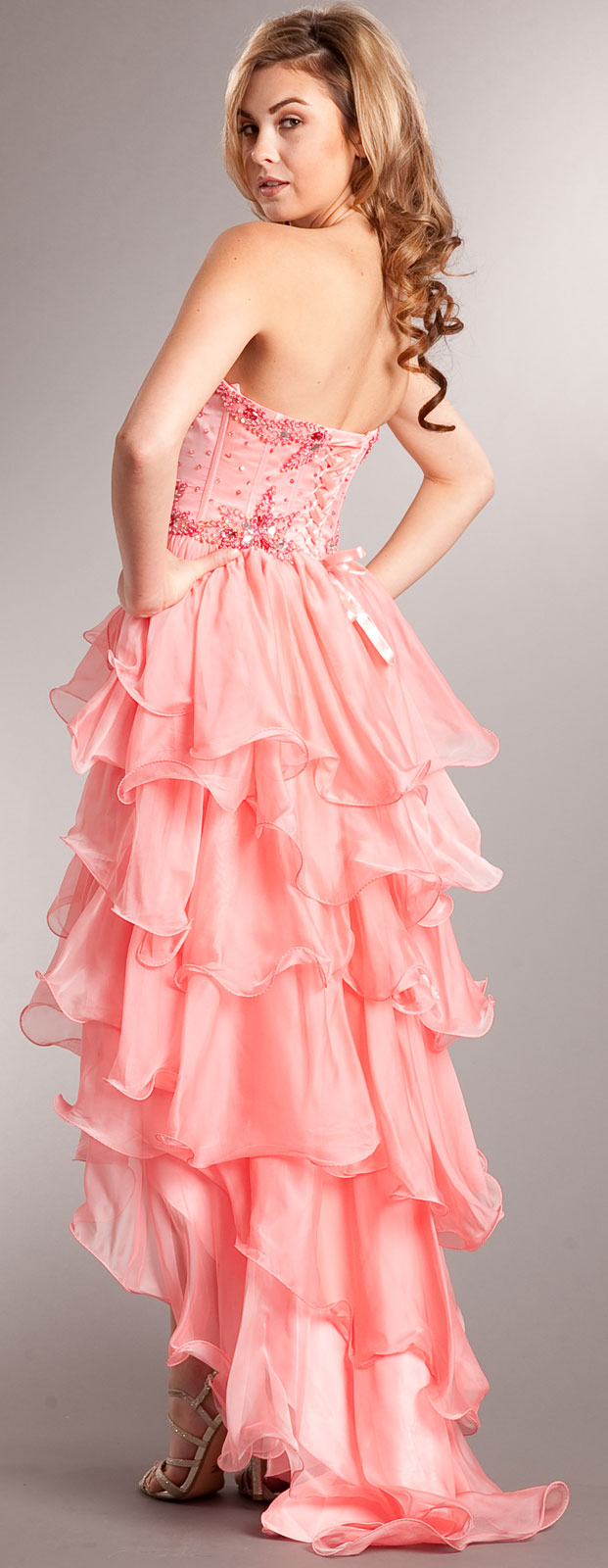 Back image of Strapless High-low Cocktail Prom Dress With Ruffled Skirt