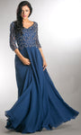 Main image of V-neck Beaded Top Half Sleeves Long Mother Of Bride Dress