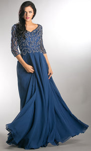 Main image of V-neck Beaded Top Half Sleeves Long Mother Of Bride Dress