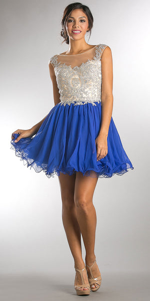 Main image of Embellished Lace Bodice Short Babydoll Homecoming Dress