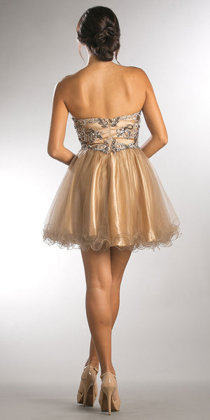 Back image of Strapless Satin Beaded Top Short Tulle Homecoming Dress