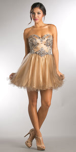 Main image of Strapless Satin Beaded Top Short Tulle Homecoming Dress