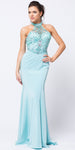 Main image of Beaded Halter Mesh Top Flared Skirt Long Prom Dress