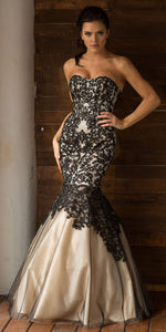 Main image of Strapless Ribbon Pattern Mesh Mermaid Long Prom Dress