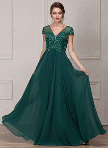 Main image of Short Sleeves V-neck Sequined Bust Long Formal Evening Dress