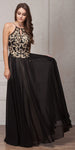 Main image of Gold Accent Keyhole Mesh Bust Long Formal Evening Dress