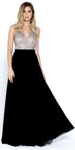 Image of Bejeweled Bodice V-neck Sleeveless Long Prom Dress in Black
