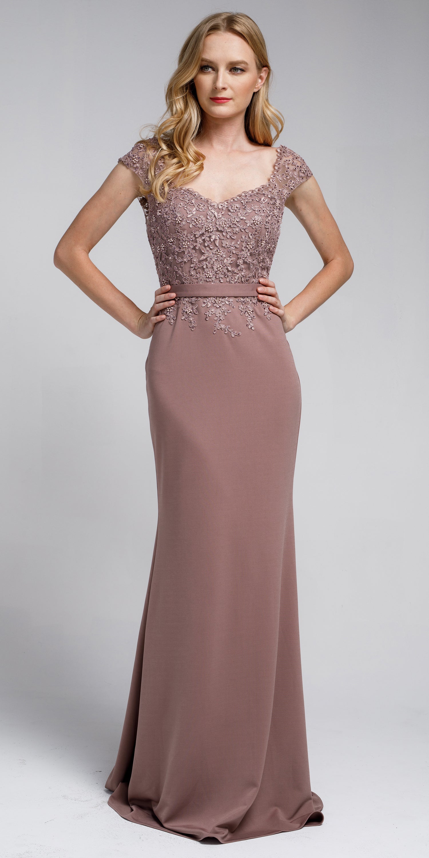 Image of Sweatheart Neckline Embroidered Evening Gown in Dusty Rose