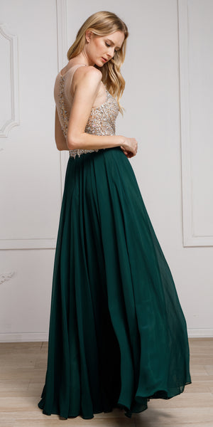 Image of Sequined Plunging Neckine Prom Gown in an alternative image
