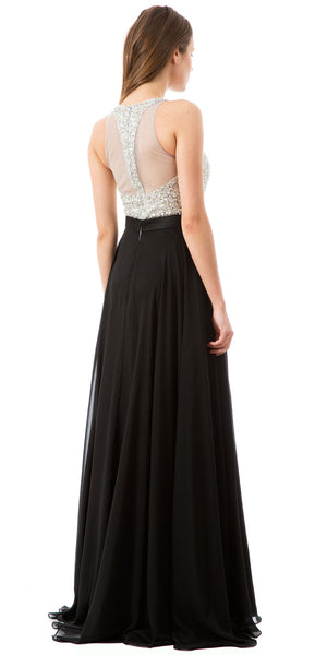 Back image of Jewel Bodice Chiffon Skirt Long Formal Prom Dress