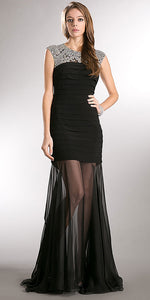 Main image of Beaded Neckline Pleated Bodice Long Prom Pageant Dress