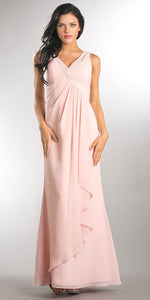 Image of V-neck Ruched Twist Knot Bust Long Bridesmaid Dress in Blush