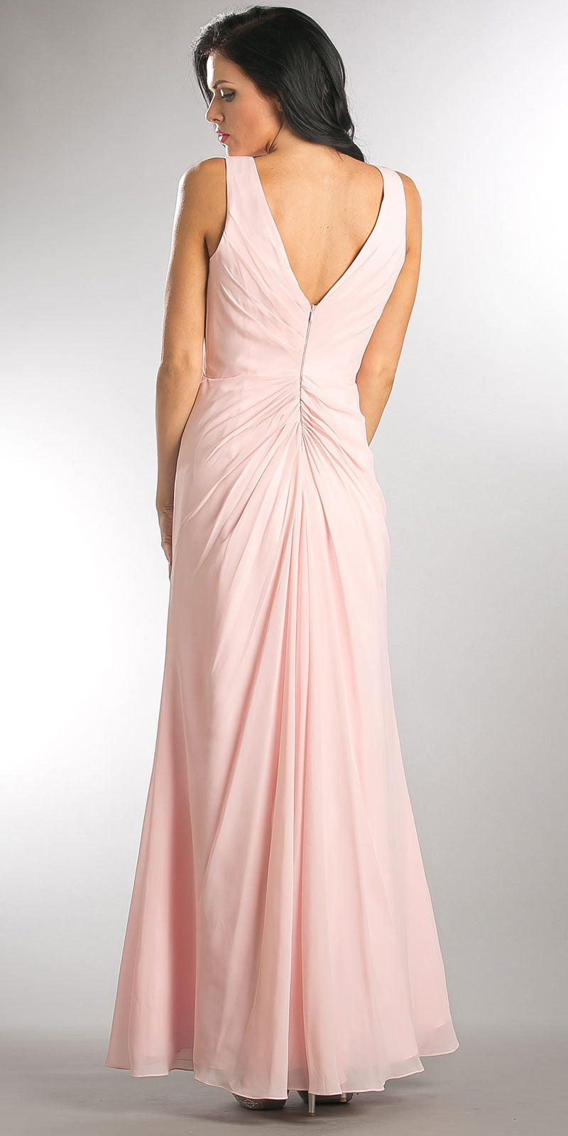 Back image of V-neck Ruched Twist Knot Bust Long Bridesmaid Dress
