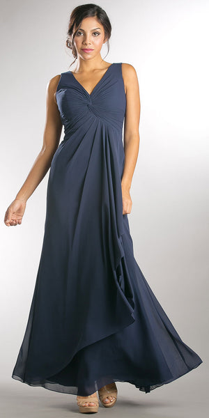 Main image of V-neck Ruched Twist Knot Bust Long Bridesmaid Dress