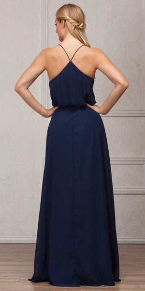 Back image of Spaghetti Straps V-neck Blouson Top Long Bridesmaid Dress