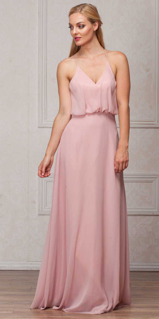 Main image of Spaghetti Straps V-neck Blouson Top Long Bridesmaid Dress