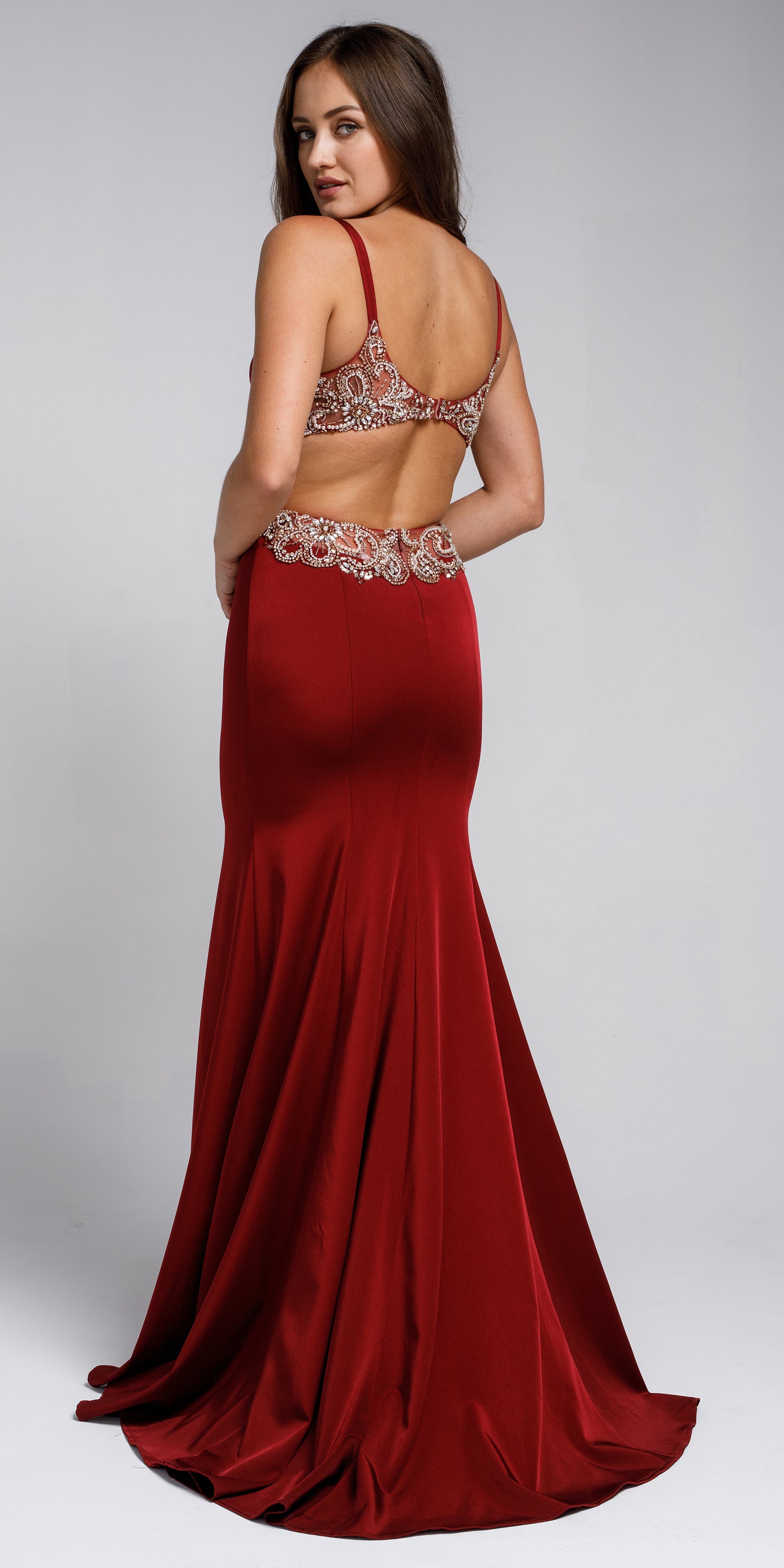 Back image of Sweetheart Neckline Fitted Sateen Prom Gown