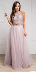Main image of Dazzling Embroidered Two Piece Halter Prom Dress