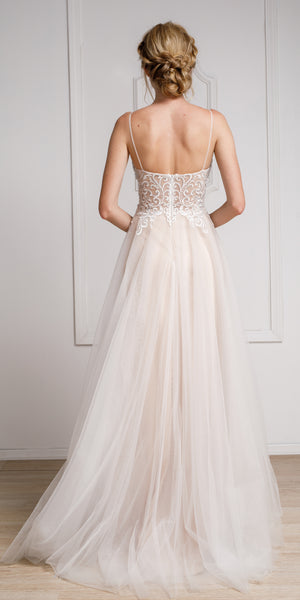 Back image of Spaghetti Lace Embroidered Formal Prom Dress