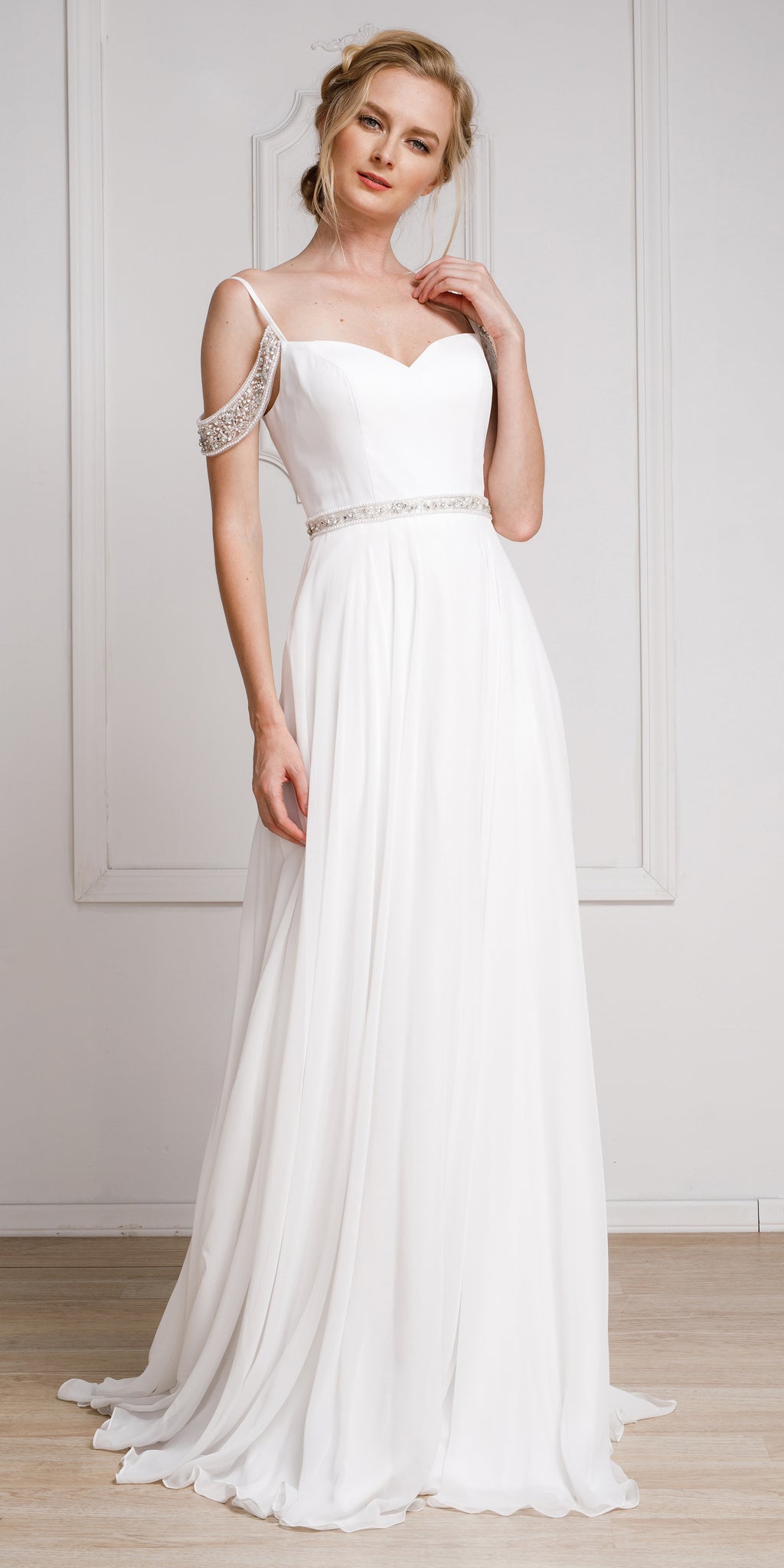 Main image of Rhinestone Accented Drop Sleeve Formal Gown