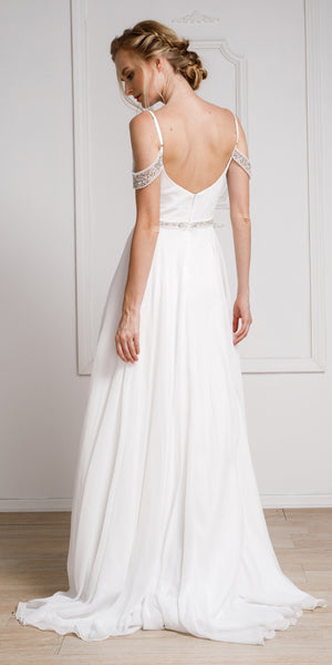 Back image of Rhinestone Accented Drop Sleeve Formal Gown