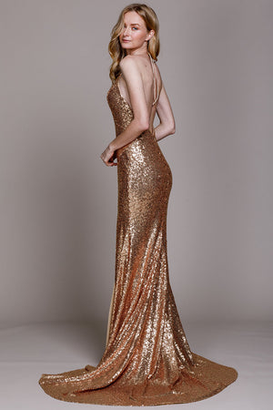 Image of Sequinned Shimmering Halter Neck Prom Formal Gown in an alternative image