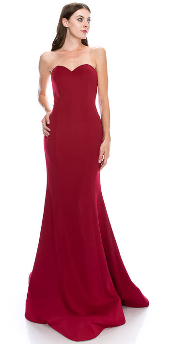 Image of Strapless Sweetheart Neck Floor Length Formal Evening Dress in Red