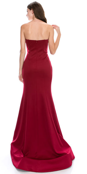 Image of Strapless Sweetheart Neck Floor Length Formal Evening Dress back in Red