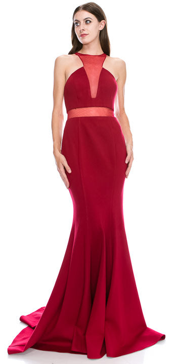 Main image of Mesh Neckline & Waist Solid Floor Length Formal Prom Dress