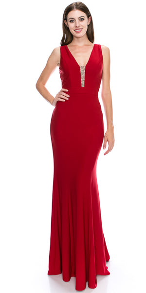 Main image of V-neck Sequins Accent Fitted Long Formal Evening Dress