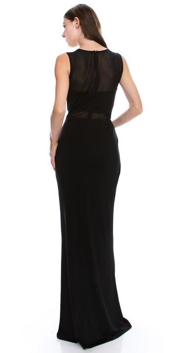 Back image of Round Neck Sleeveless Sheer Neck & Waist Long Formal Dress