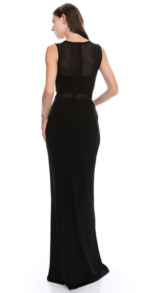 Back image of Round Neck Sleeveless Sheer Neck & Waist Long Formal Dress