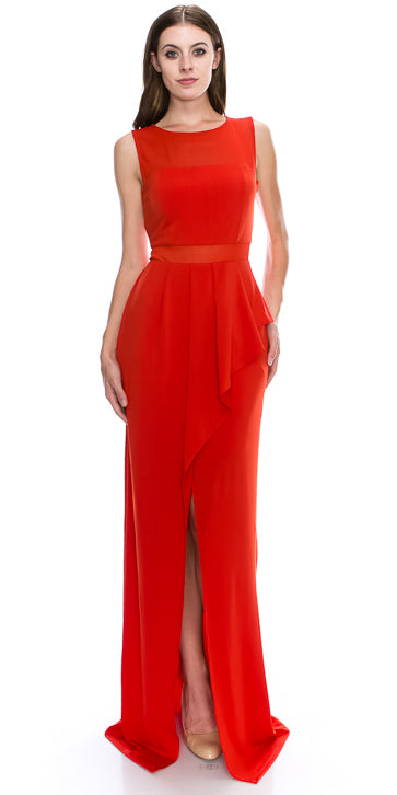 Main image of Round Neck Sleeveless Sheer Neck & Waist Long Formal Dress