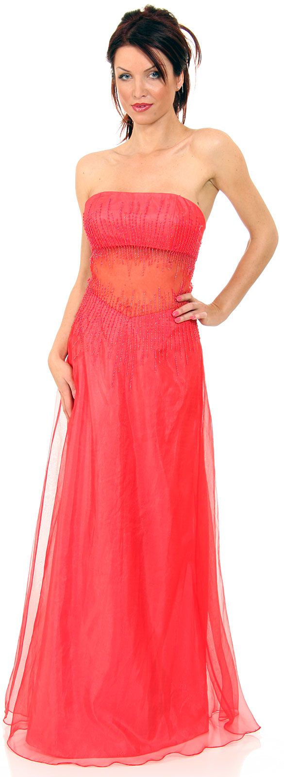 Main image of Semi See-thru Mid Bodice Beaded Prom Dress