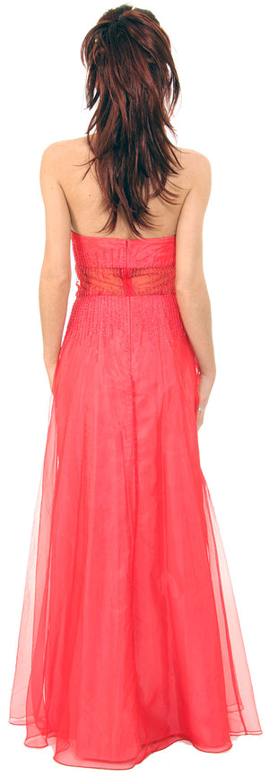 Back image of Semi See-thru Mid Bodice Beaded Prom Dress