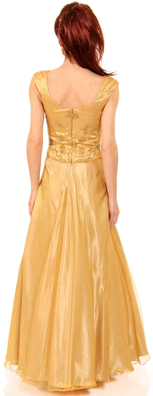 Back image of Beaded Top Long Formal Prom Gown With Puffy Skirt