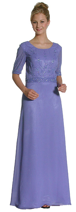 Main image of A Shape Half-sleeved Beaded Long Formal Gown