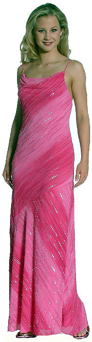 Main image of Cowl Neck Spaghetti Straps Sequined Ombre Formal Dress